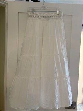 Women's White Tiered Maxi Skirt Sz L